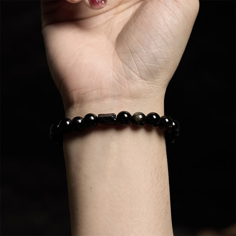 Bracelet de richesse en obsidienne dorée et tourmaline noire Foviel