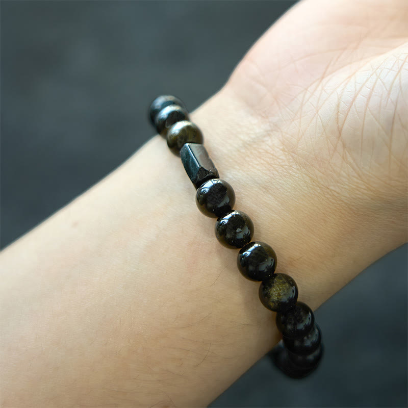 Buddha Stones "All the best for Luck and Confidence" Obsidian Bracelet Includes Gift Message Card - image 4