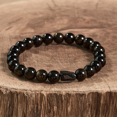Bracelet de richesse en obsidienne dorée et tourmaline noire Foviel