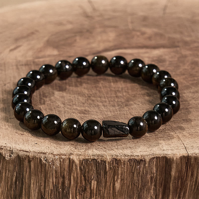 Foviel Gold Sheen Obsidian Black Tourmaline Wealth Bracelet