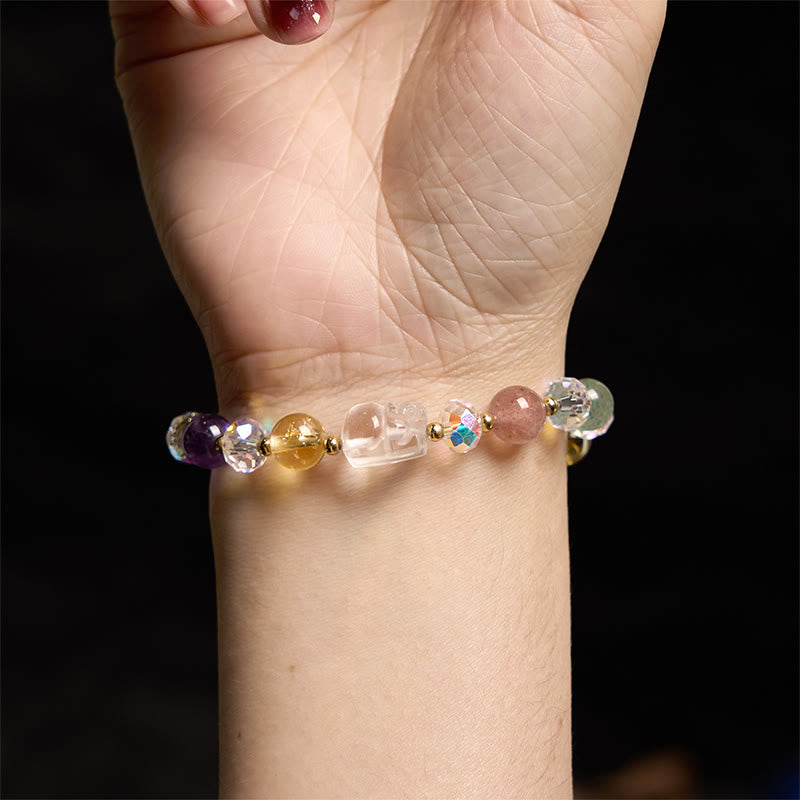 Foviel PiXiu weiß Kristall Citrin grün Erdbeerquarz Amethyst Glück Armband