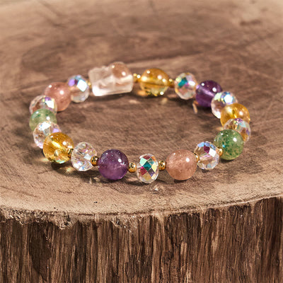 Foviel PiXiu weiß Kristall Citrin grün Erdbeerquarz Amethyst Glück Armband