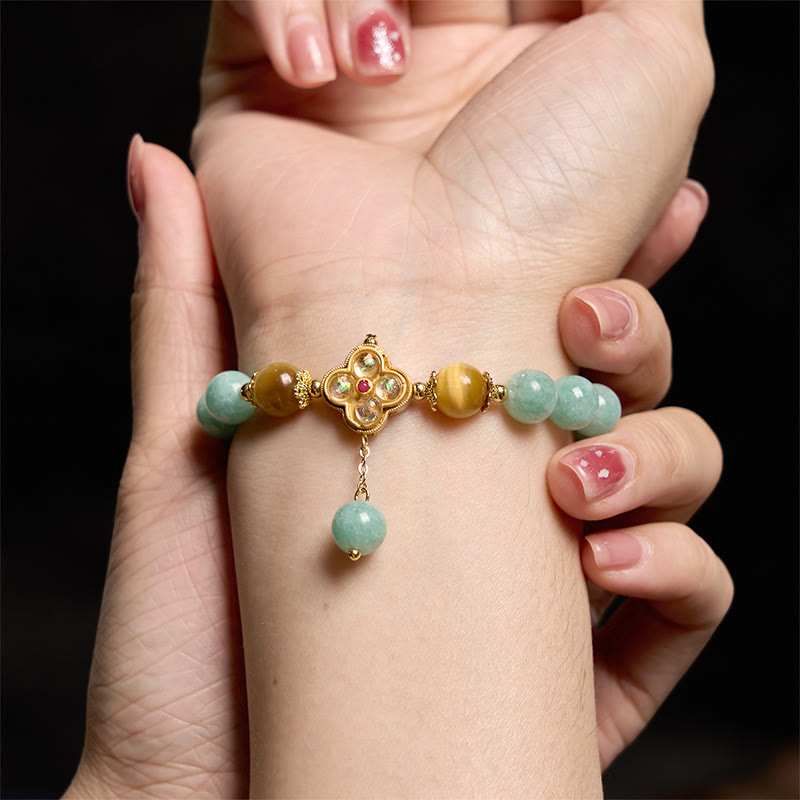 Bracelet de prospérité Foviel en jade et œil de tigre jaune