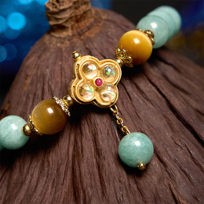 Bracelet de prospérité Foviel en jade et œil de tigre jaune