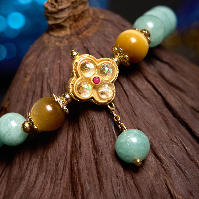 Bracelet de prospérité Foviel en jade et œil de tigre jaune