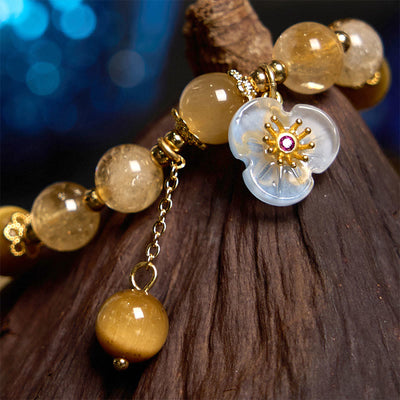 Foviel Citrine Tiger Eye Flower Charm Generosity Bracelet