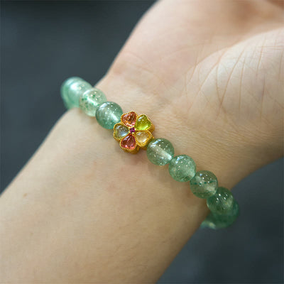 Bracelet Foviel en quartz fraise vert naturel apaisant avec motif Fu