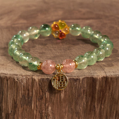 Foviel Natürliche grüne Erdbeerquarz Beruhigende Fu-Charakter Armband