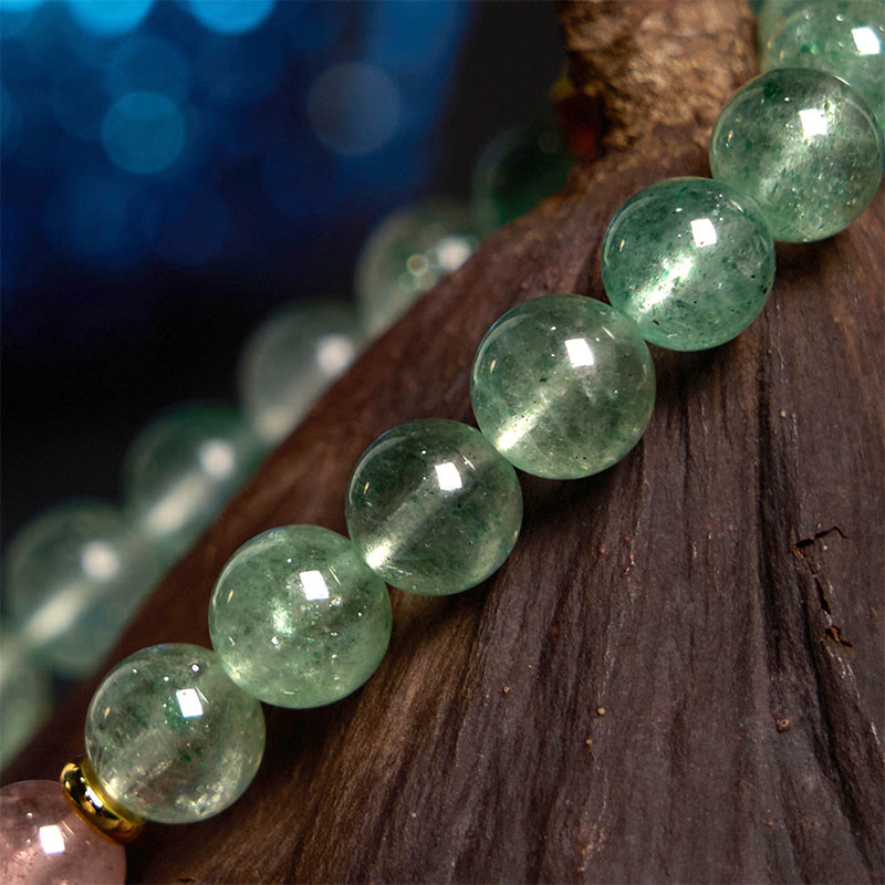 Bracelet Foviel en quartz fraise vert naturel apaisant avec motif Fu