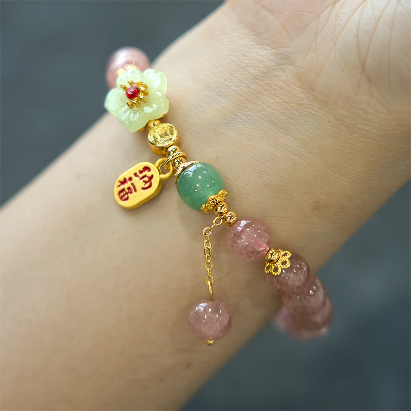 Foviel Natürliche Erdbeerquarz Blossom Fu Charakter Positivität spirituell Armband