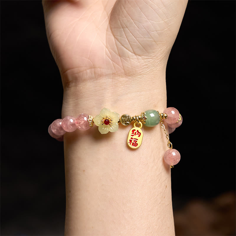 Foviel Natürliche Erdbeerquarz Blossom Fu Charakter Positivität spirituell Armband