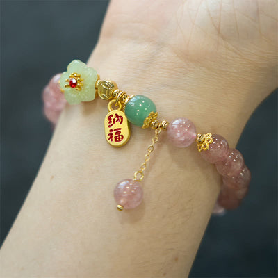 Foviel Natürliche Erdbeerquarz Blossom Fu Charakter Positivität spirituell Armband