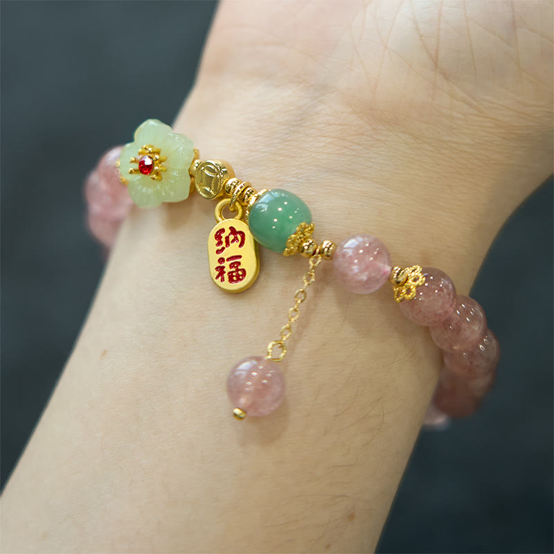 Foviel Natürliche Erdbeerquarz Blossom Fu Charakter Positivität spirituell Armband