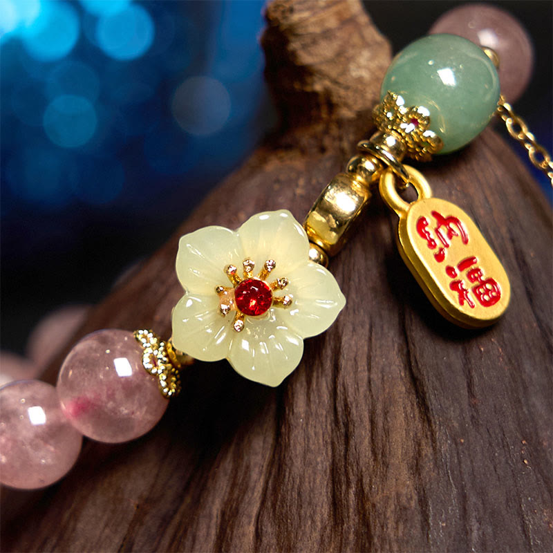 Foviel Natürliche Erdbeerquarz Blossom Fu Charakter Positivität spirituell Armband