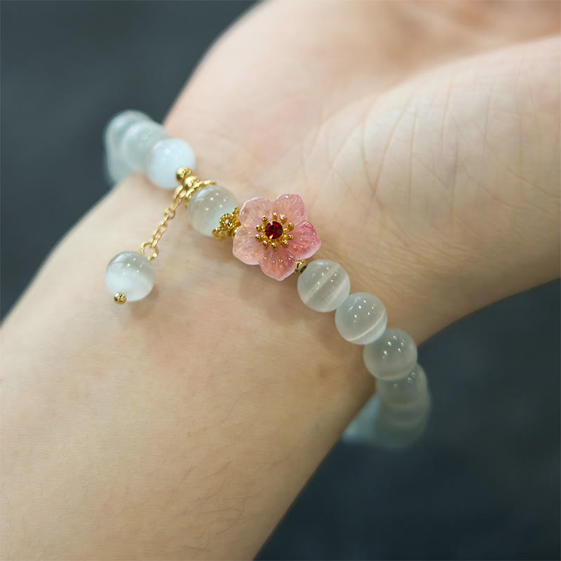 Foviel Cysoberyl Cat Auge rosa Blumen Unterstützung Armband