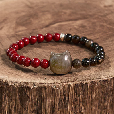 Bracelet Foviel en obsidienne noire, cinabre et obsidienne argentée pour la réalisation des vœux