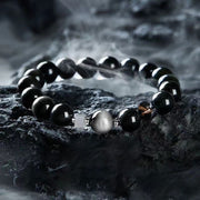 Bracelet de force Foviel en obsidienne noire, pierre œil d'aigle, obsidienne dorée et œil de tigre