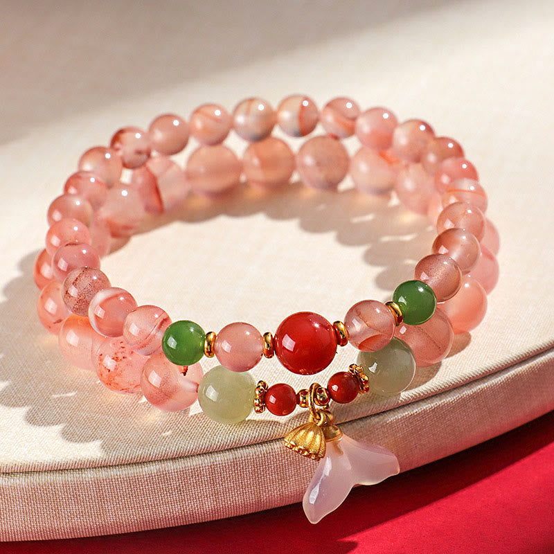 Buddha Stones South Red Agate Butterfly Orchid Hetian Jade Luck Bracelet Bracelet BS 4