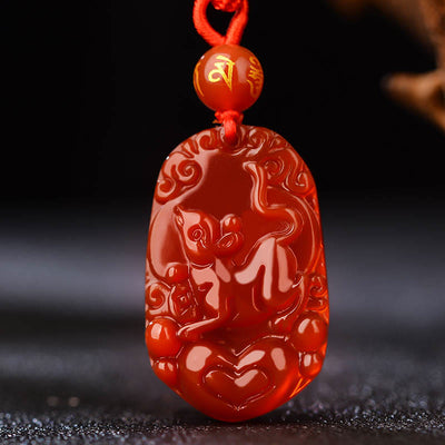 Foviel chinesische Zodiac Rote Achat Glück Halskette Anhänger
