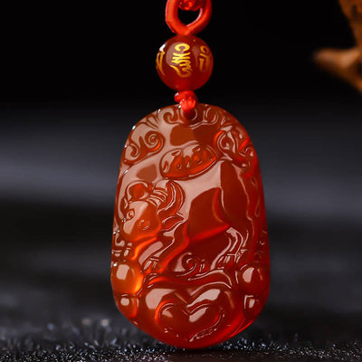Foviel chinesische Zodiac Rote Achat Glück Halskette Anhänger