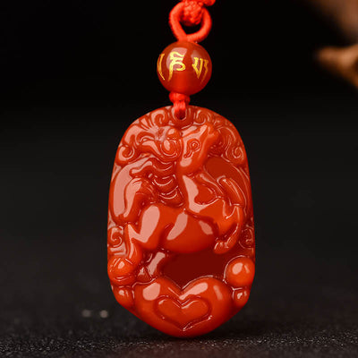 Foviel chinesische Zodiac Rote Achat Glück Halskette Anhänger