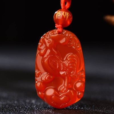 Foviel chinesische Zodiac Rote Achat Glück Halskette Anhänger