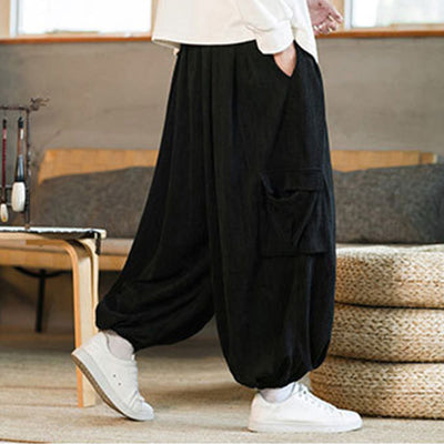 Buddha Stones Fall Winter Men's Drawstring Chenille Corduroy Cargo Pants With Pockets - image 3