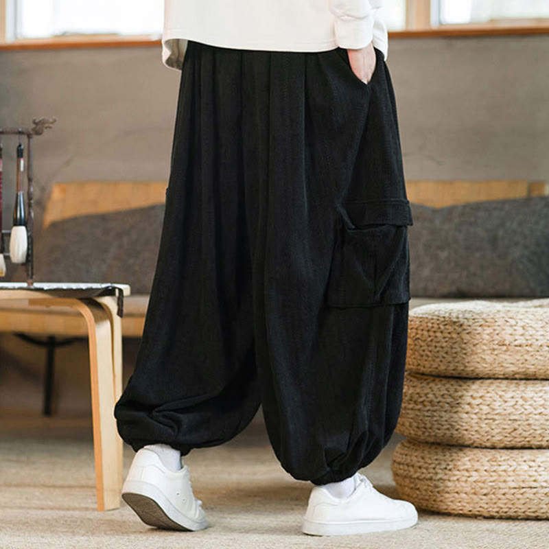 Buddha Stones Fall Winter Men's Drawstring Chenille Corduroy Cargo Pants With Pockets - image 7