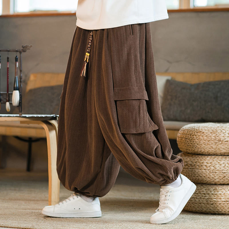 Buddha Stones Fall Winter Men's Drawstring Chenille Corduroy Cargo Pants With Pockets - Sienna - US/UK/AU46，EU56 (5XL) - image 14