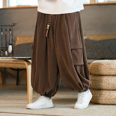 Buddha Stones Fall Winter Men's Drawstring Chenille Corduroy Cargo Pants With Pockets - image 17