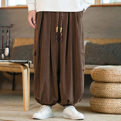 Buddha Stones Fall Winter Men's Drawstring Chenille Corduroy Cargo Pants With Pockets - image 15