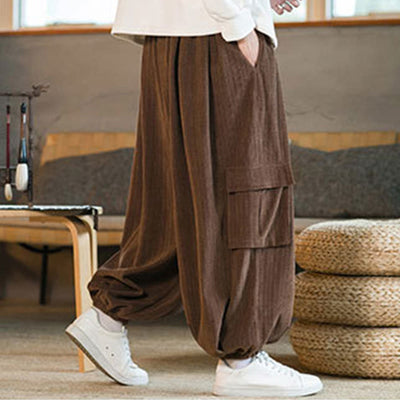 Buddha Stones Fall Winter Men's Drawstring Chenille Corduroy Cargo Pants With Pockets - image 20