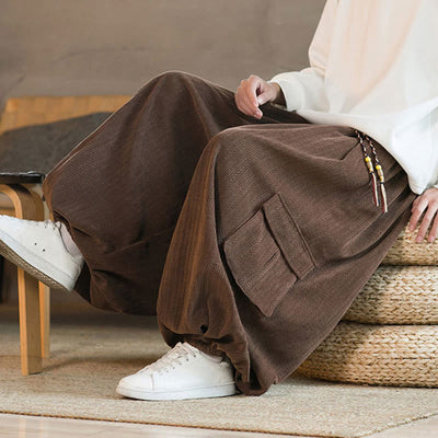 Buddha Stones Fall Winter Men's Drawstring Chenille Corduroy Cargo Pants With Pockets - image 24