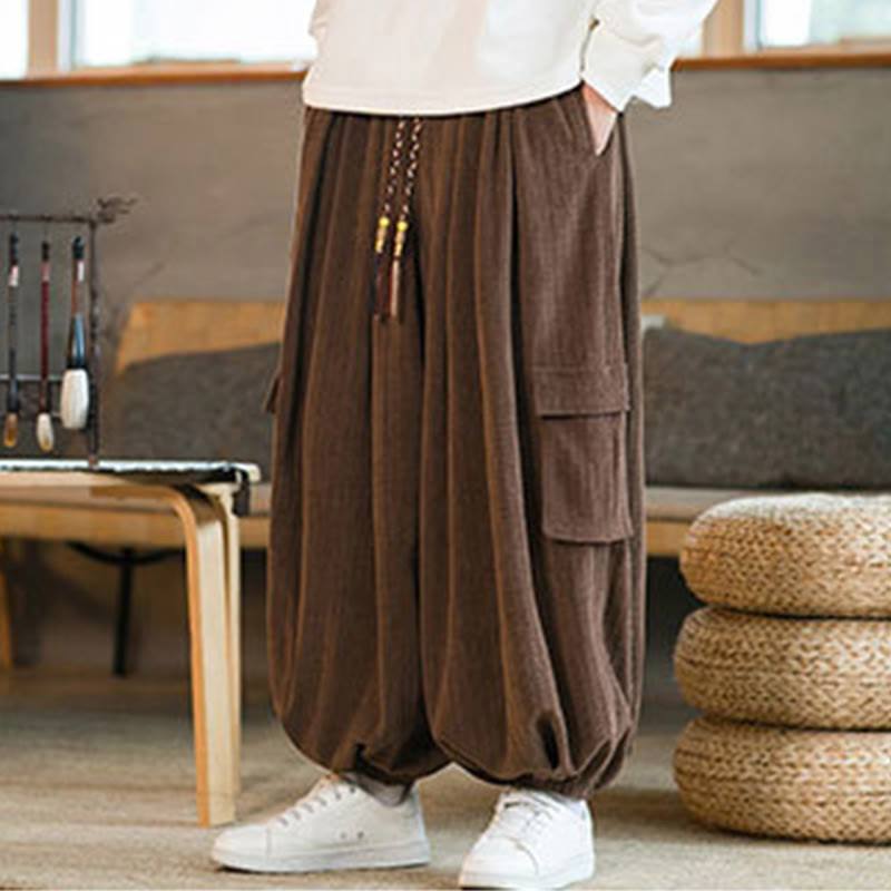 Buddha Stones Fall Winter Men's Drawstring Chenille Corduroy Cargo Pants With Pockets - image 21
