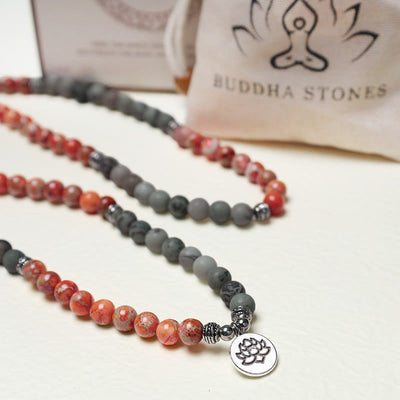 Foviel 108 Mala Beads Natural Stone Sea Sediment Jasper Lotus Protection Bracelet