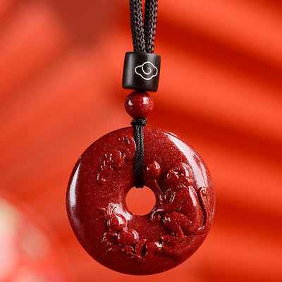 Buddha Stones Chinese Zodiac Cinnabar Peace Buckle Calm Necklace Pendant - Monkey - Medium 32*9mm - image 31
