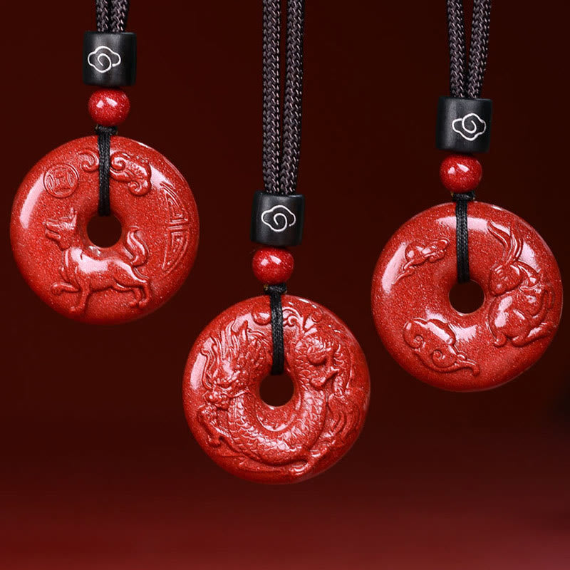 Buddha Stones Chinese Zodiac Cinnabar Peace Buckle Calm Necklace Pendant - image 39