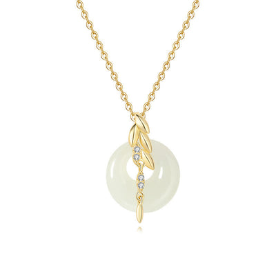 Buddha Stones Hetian Jade 925 Sterling Silver Wheat Luck Necklace Pendant Necklaces & Pendants BS 8