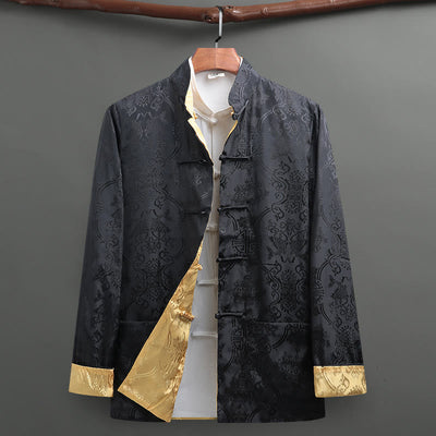 Chemise Foviel pour homme style Tang à boutons brandebourgs, motif carpe koï, manches longues avec poches