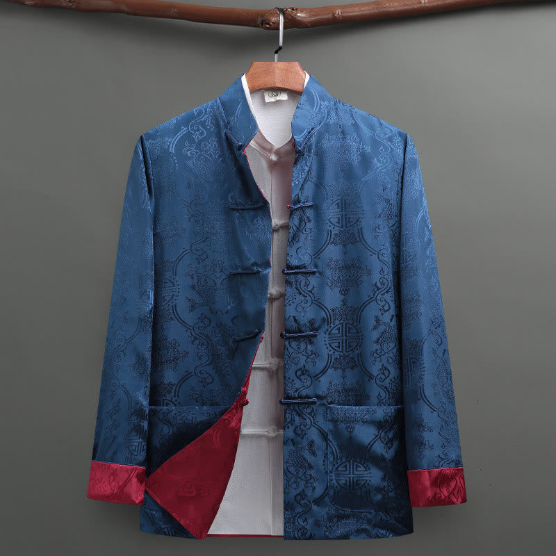 Chemise Foviel pour homme style Tang à boutons brandebourgs, motif carpe koï, manches longues avec poches