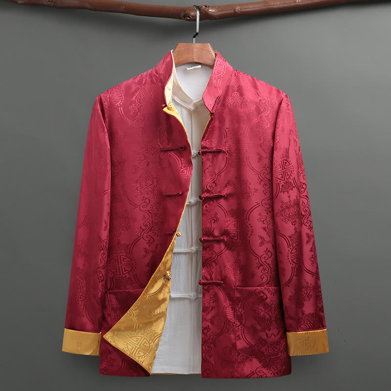 Chemise Foviel pour homme style Tang à boutons brandebourgs, motif carpe koï, manches longues avec poches