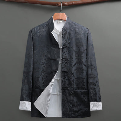 Chemise Foviel pour homme style Tang à boutons brandebourgs, motif carpe koï, manches longues avec poches