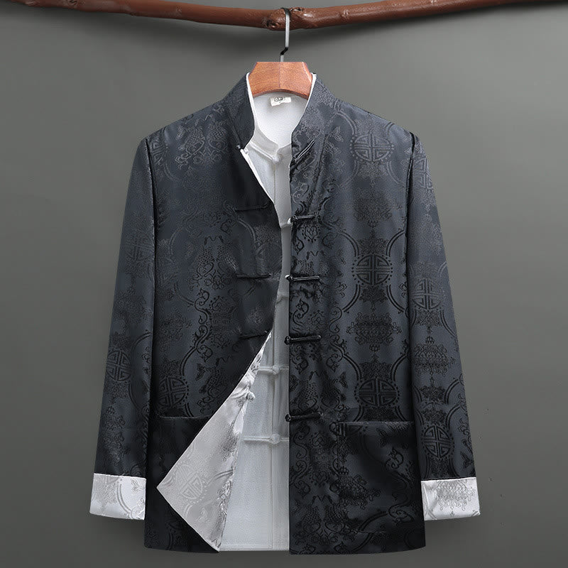 Chemise Foviel pour homme style Tang à boutons brandebourgs, motif carpe koï, manches longues avec poches