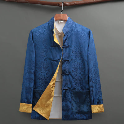 Chemise Foviel pour homme style Tang à boutons brandebourgs, motif carpe koï, manches longues avec poches