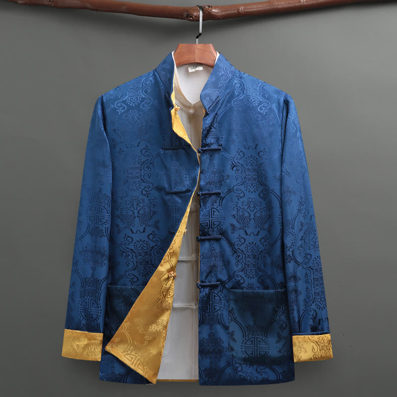 Chemise Foviel pour homme style Tang à boutons brandebourgs, motif carpe koï, manches longues avec poches