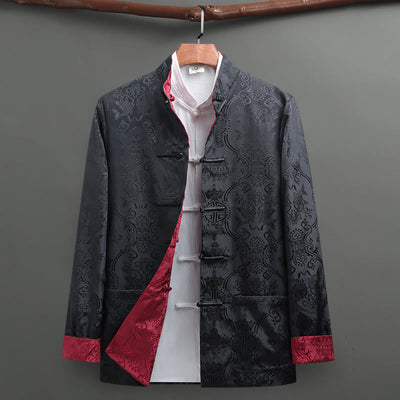 Chemise Foviel pour homme style Tang à boutons brandebourgs, motif carpe koï, manches longues avec poches