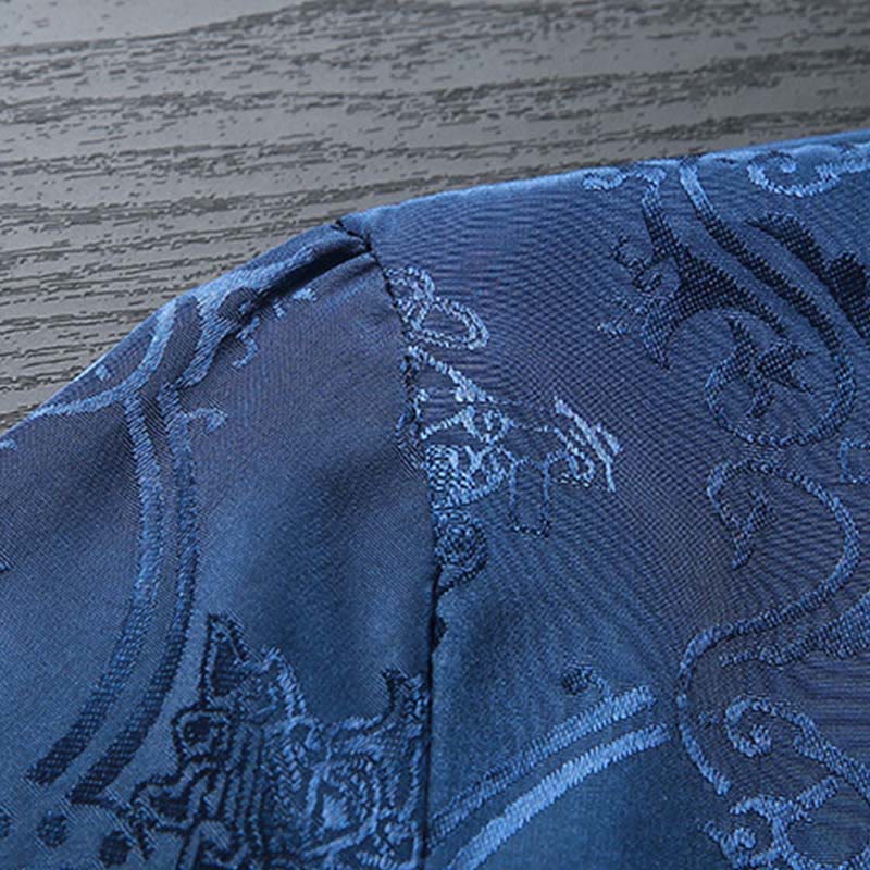 Chemise Foviel pour homme style Tang à boutons brandebourgs, motif carpe koï, manches longues avec poches