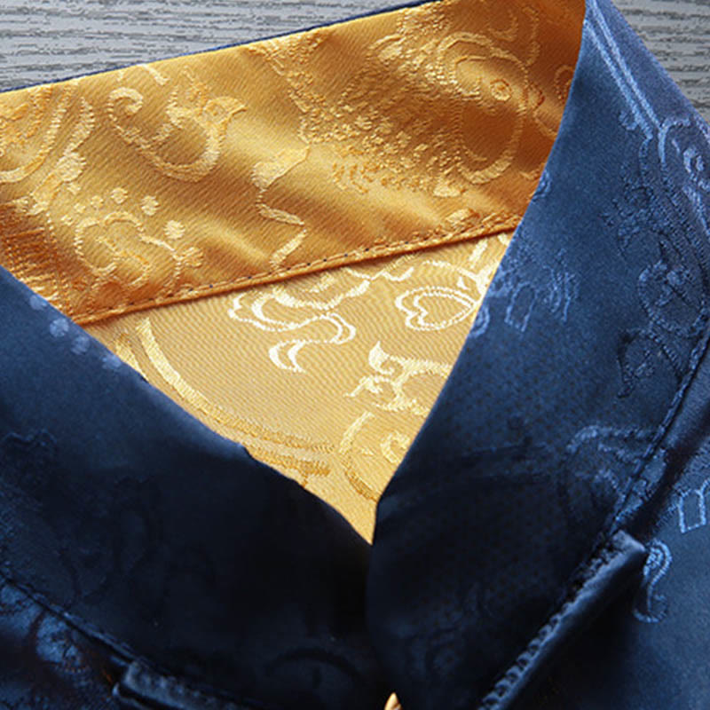 Chemise Foviel pour homme style Tang à boutons brandebourgs, motif carpe koï, manches longues avec poches