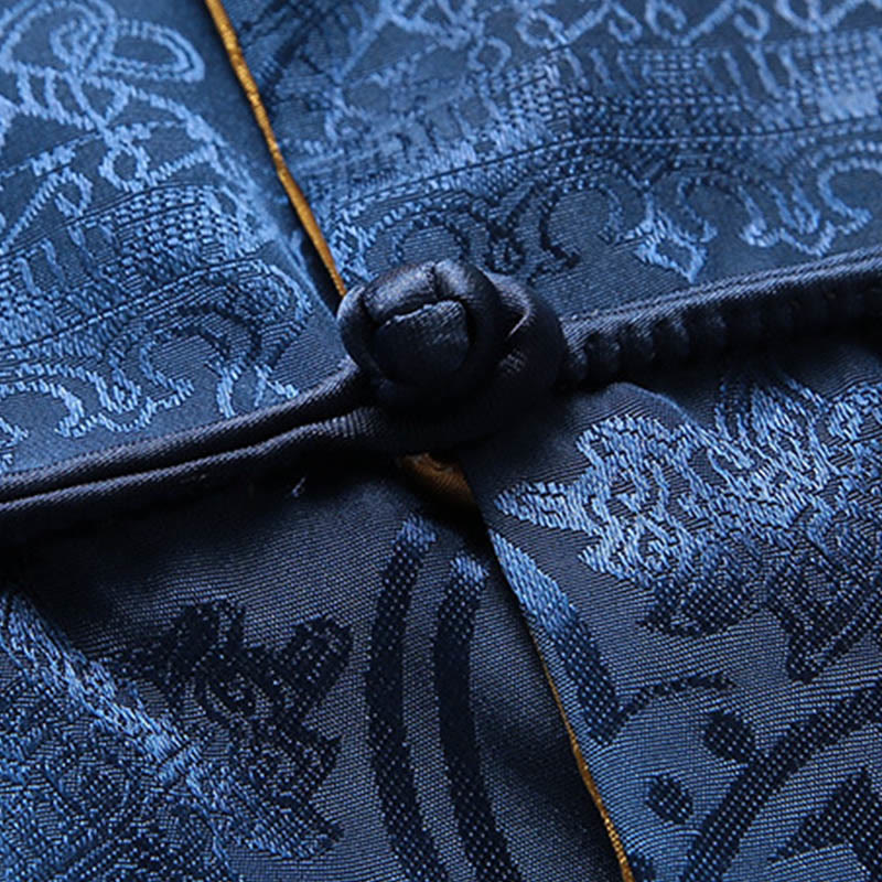 Chemise Foviel pour homme style Tang à boutons brandebourgs, motif carpe koï, manches longues avec poches