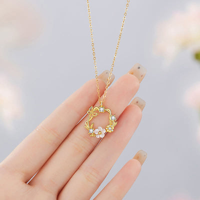 Buddha Stones 925 Sterling Silver Cubic Zirconia Shell Butterfly Peach Blossom Blessing Necklace Pendant Necklaces & Pendants BS 4